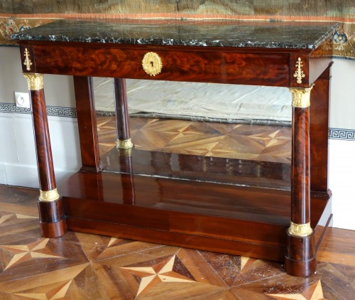 XIXe siècle - Console d'époque Empire en acajou et bronze doré