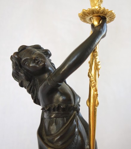 Paire de candélabres en marbre et bronze doré d'époque Louis XVI - Louis XVI