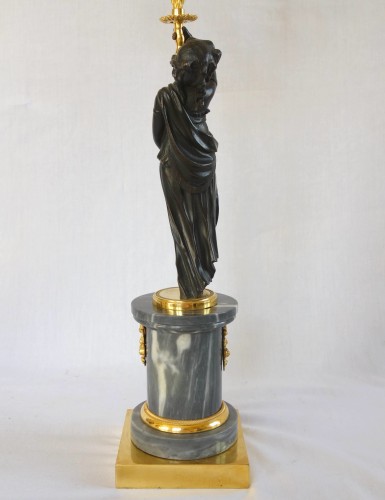 Louis XVI - Paire de candélabres en marbre et bronze doré d'époque Louis XVI