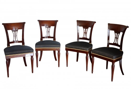 Set of four Directoire period mahogany chairs stamped Demay