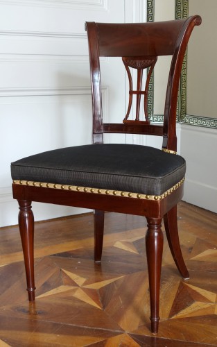 Set of four Directoire period mahogany chairs stamped Demay - 