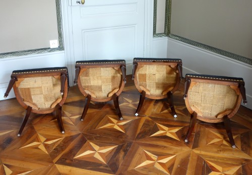 Antiquités - Set of four Directoire period mahogany chairs stamped Demay
