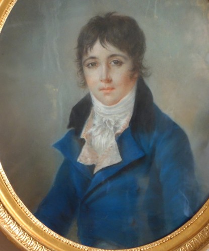 Empire - Portrait pastel de jeune homme d'époque Empire