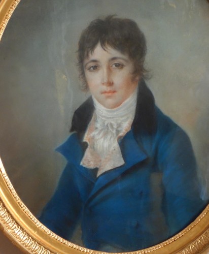 Antiquités - Portrait pastel de jeune homme d'époque Empire
