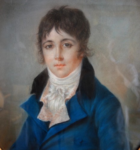 Antiquités - Portrait pastel de jeune homme d'époque Empire
