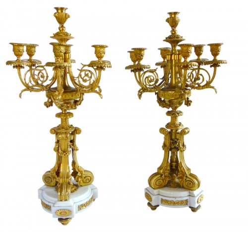 Paire de candélabres fin Napoléon III en bronze doré d'après Dugourc