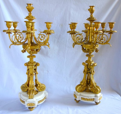 Antiquités - Paire de candélabres fin Napoléon III en bronze doré d'après Dugourc