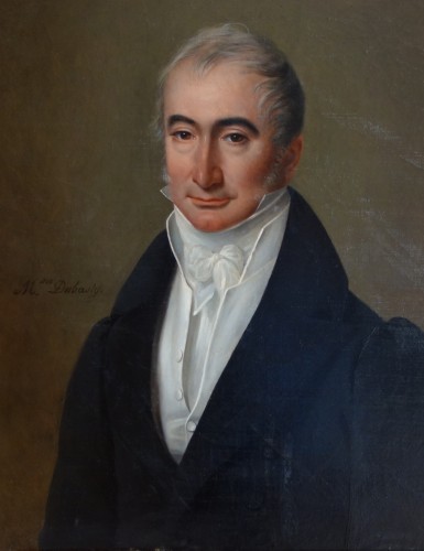 Tableaux et dessins Tableaux XIXe siècle - Portrait d'homme d'époque Restauration signé Madame Dubasty