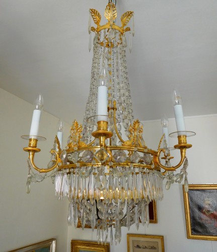 Lustre corbeille en cristal et bronze doré, époque Restauration - GSLR Antiques