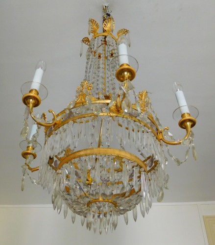 19th century - Crystal &amp; ormolu chandelier, 6 lights, 19th century circa 1820