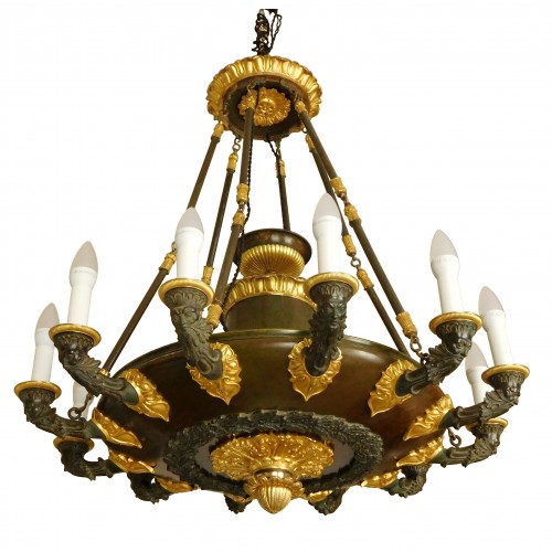 Empire Chandelier, ormolu and patinated bronze - 12 lights - circa 1820