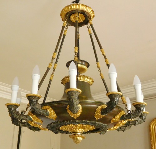 Empire Chandelier, ormolu and patinated bronze - 12 lights - circa 1820 - Lighting Style Restauration - Charles X