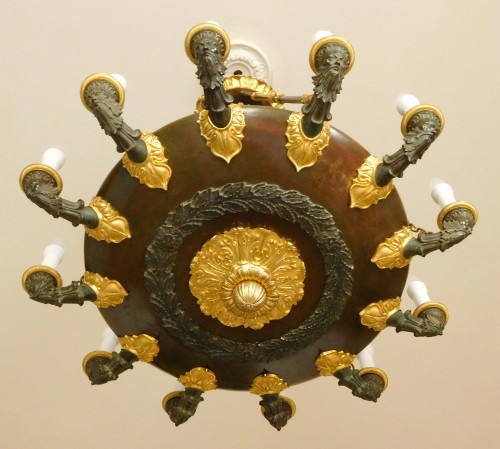 Empire Chandelier, ormolu and patinated bronze - 12 lights - circa 1820 - 