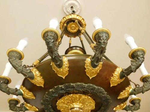 Empire Chandelier, ormolu and patinated bronze - 12 lights - circa 1820 - Restauration - Charles X