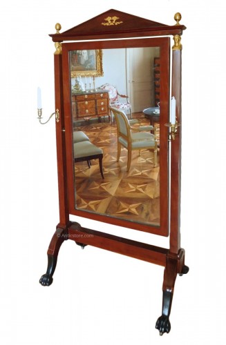 Mahogany and ormolu psyche mirror, Empire / Consulate period circa 1800