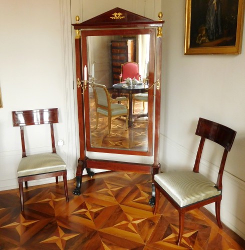 Mahogany and ormolu psyche mirror, Empire / Consulate period circa 1800 - Mirrors, Trumeau Style Empire