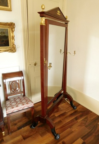 Mirrors, Trumeau  - Mahogany and ormolu psyche mirror, Empire / Consulate period circa 1800