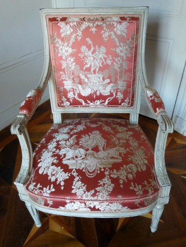 18th century - Pair of Louis XVI armchairs stamped JB Boulard