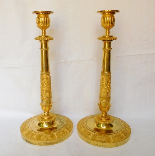 Claude Galle - Paire de flambeaux en bronze doré d'époque Empire - Luminaires Style Empire