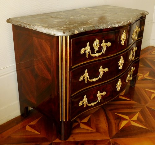 Violet Wood Louis XV Period Commode- Stamp Of Marchand And Crowned C - 