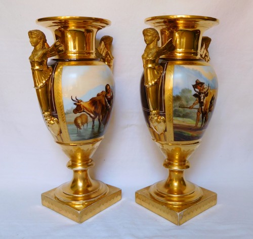 Céramiques, Porcelaines  - Grande paire de vases en porcelaine d'époque Empire - Manufacture Felly