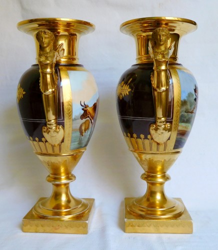 XIXe siècle - Grande paire de vases en porcelaine d'époque Empire - Manufacture Felly
