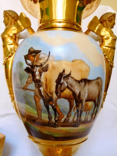 Empire - Grande paire de vases en porcelaine d'époque Empire - Manufacture Felly