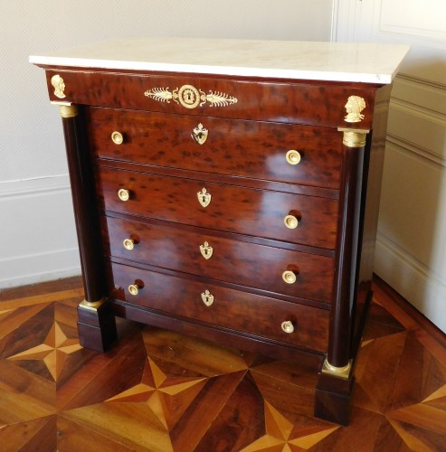 Commode secrétaire en acajou moucheté estampillée Molitor - Mobilier Style Empire