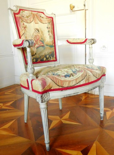 Louis XVI - Pair of Louis XVI cabriolet armchairs - 18th century Aubusson tapestry