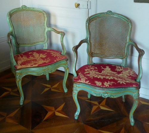 JB Gourdin Louis XV Canned Set (2 Armchairs &amp; 4 Chairs) - Signed - Seating Style Louis XV