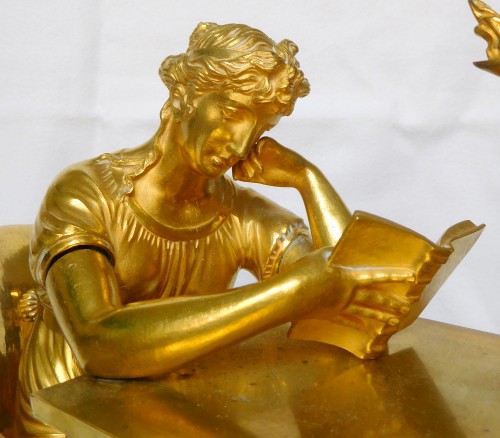 Antiquités - Empire Ormolu Clock, The Reader After Reiche By Claude Galle &amp; Grand Girard