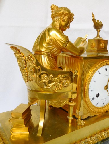 Antiquités - Empire Ormolu Clock, The Reader After Reiche By Claude Galle &amp; Grand Girard
