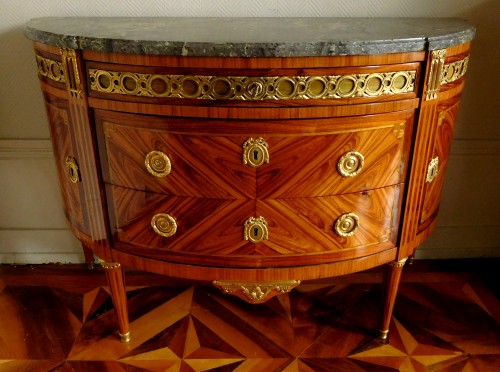 J. Bircklé - Large Half Moon Louis XVI Commode , Rosewood Marquetry Stamped - 