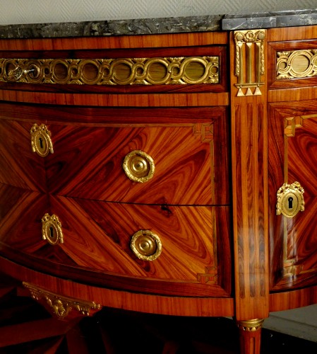 Louis XVI - J. Bircklé - Large Half Moon Louis XVI Commode , Rosewood Marquetry Stamped