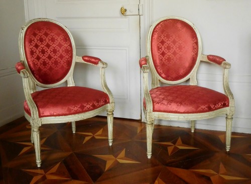 Pair Of Louis XVI Canned Armchairs Stamped Jean Baptiste Lelarge - Seating Style Louis XVI