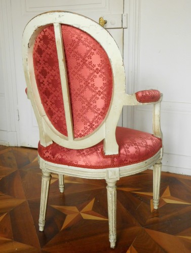 Antiquités - Pair Of Louis XVI Canned Armchairs Stamped Jean Baptiste Lelarge