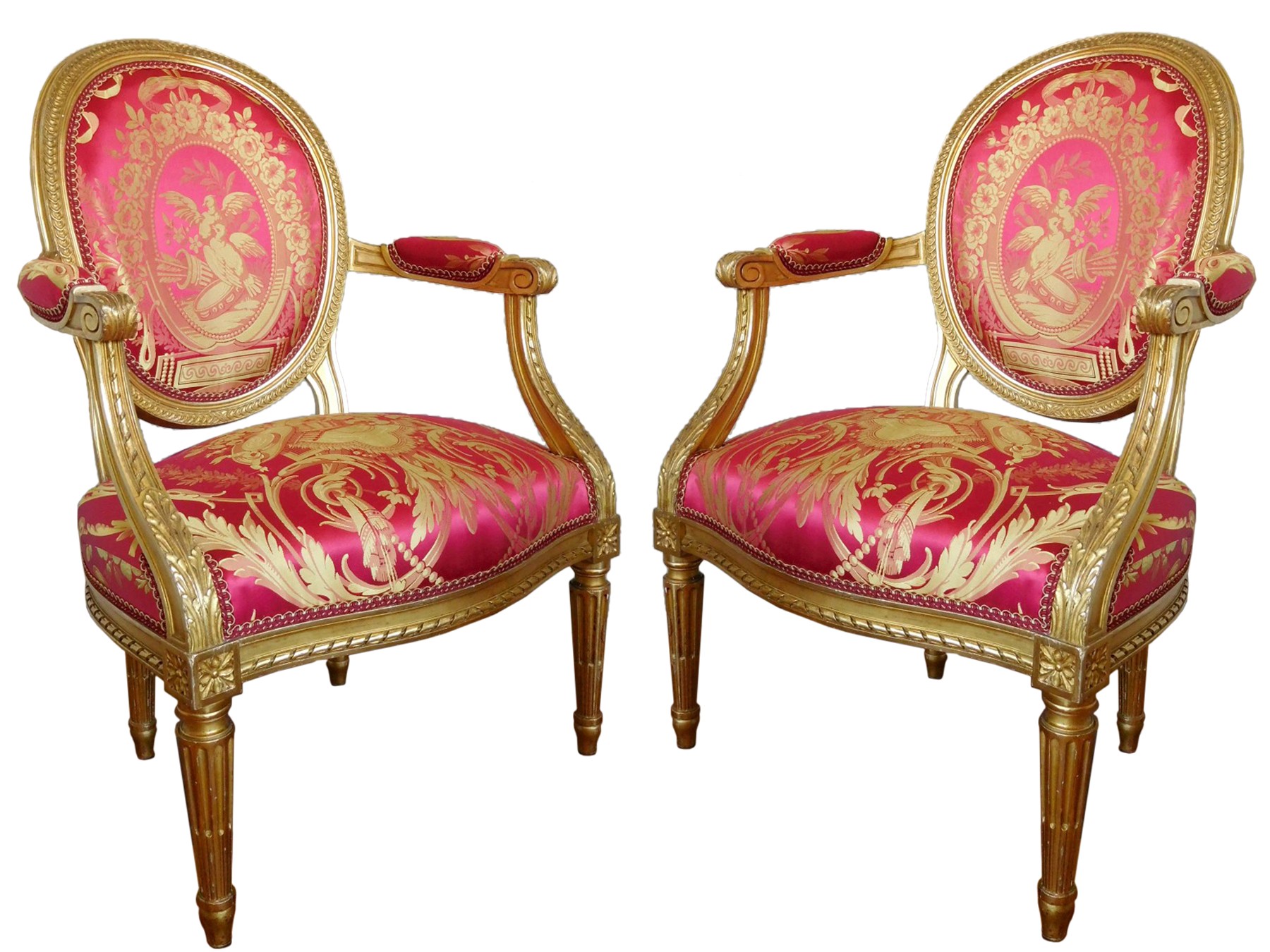 Pair of French 19th Century Gold Gilt Louis XV Armchairs