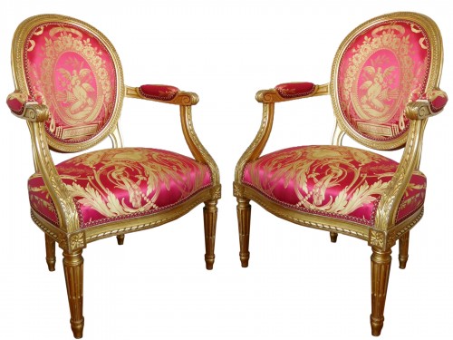 Pair Of Louis XVI gilt armchairs - stamp of Krieger