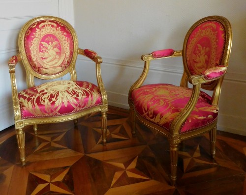 Pair Of Louis XVI gilt armchairs - stamp of Krieger - Seating Style Napoléon III