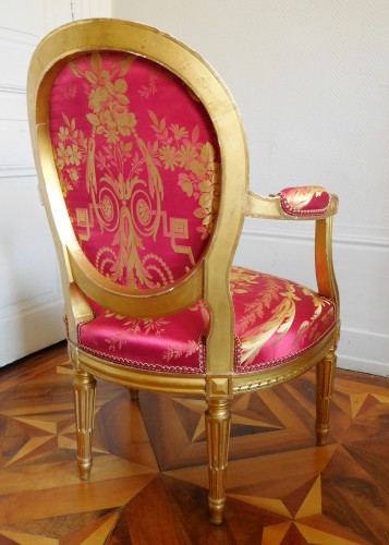 19th century - Pair Of Louis XVI gilt armchairs - stamp of Krieger