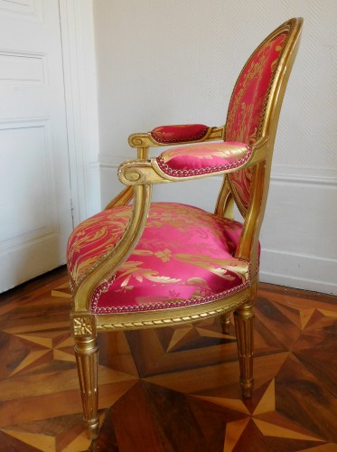 Napoléon III - Pair Of Louis XVI gilt armchairs - stamp of Krieger