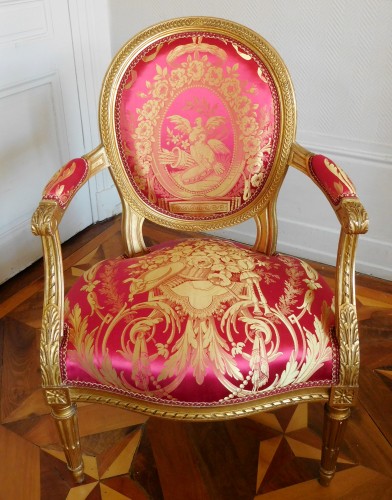 Antiquités - Pair Of Louis XVI gilt armchairs - stamp of Krieger