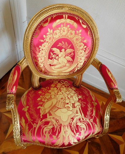 Antiquités - Pair Of Louis XVI gilt armchairs - stamp of Krieger