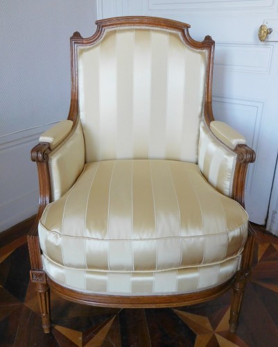 Seating  - JBB Demay : large Louis XVI bergere, Tassinari &amp; Chatel silk, 18th century