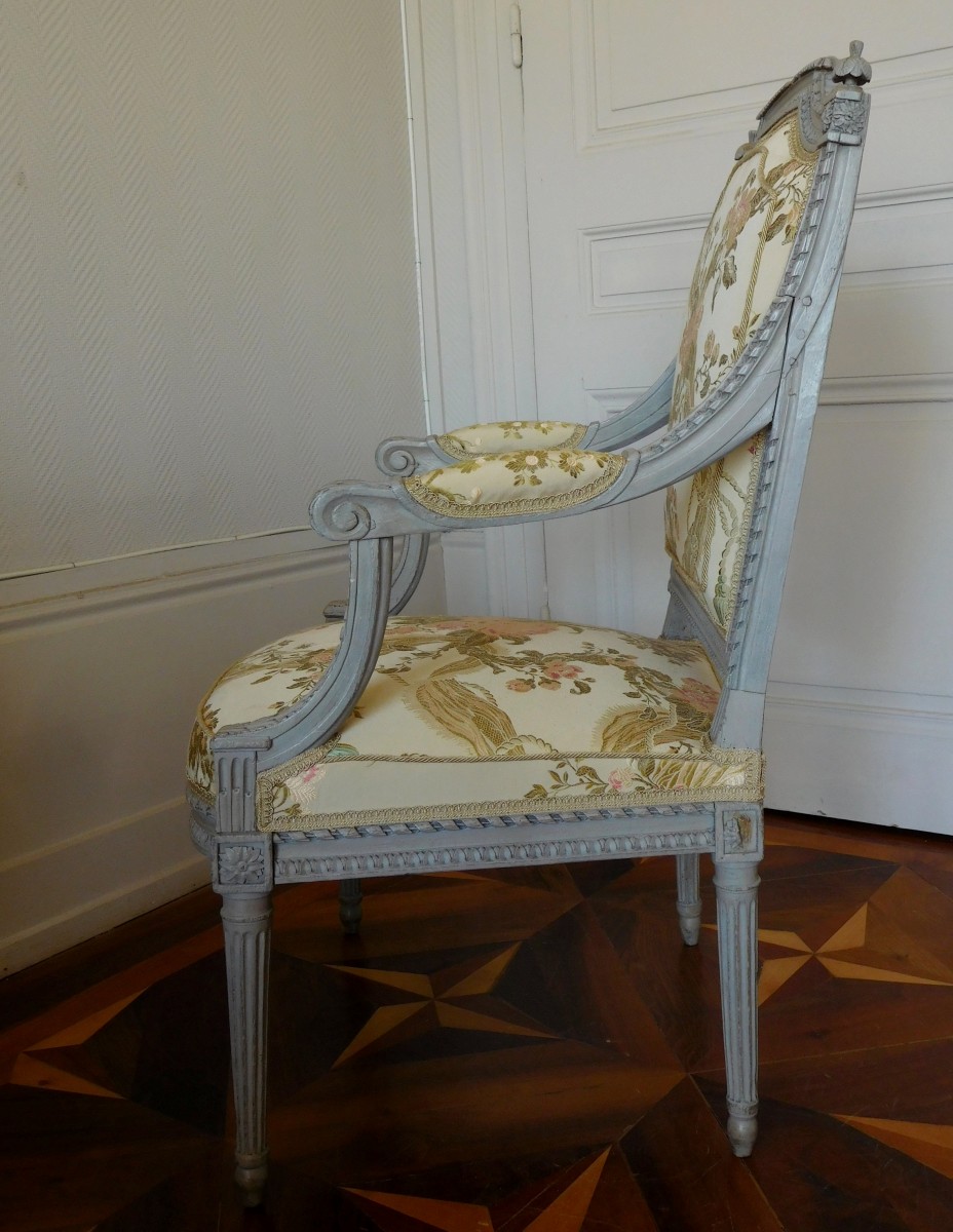 Louis XV Period Gray Painted Arm Chair, French, 18th Century