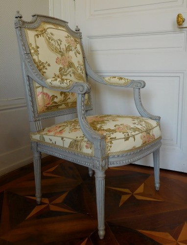 Fauteuil à la reine d'époque Louis XVI - Estampille de Marc Gautron - Sièges Style Louis XVI