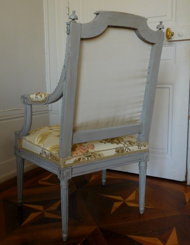 XVIIIe siècle - Fauteuil à la reine d'époque Louis XVI - Estampille de Marc Gautron