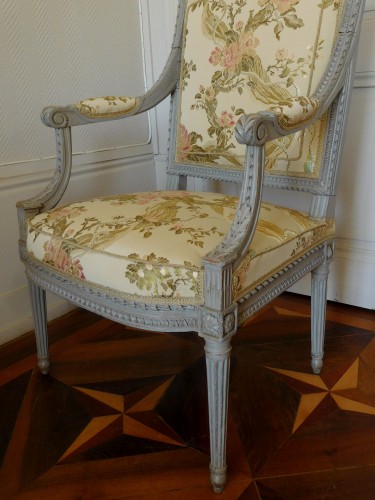 Antiquités - Fauteuil à la reine d'époque Louis XVI - Estampille de Marc Gautron