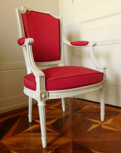 Henri Jacob - Louis XVI Cabriolet Armchair - Very Finely Carved And  - Seating Style Louis XVI