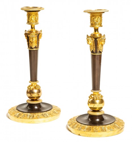 Claude Galle : pair of tall Empire ormolu candlesticks